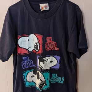 VTG Peanuts Snoopy Blue T-Shirt Good Bad and the Cool L 100% Cotton USA